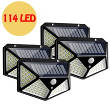 114 светодиодный светильник на солнечной батарее, белый уличный светильник, лампа на солнечной батарее с датчиком движения PIR, настенный светильник, водонепроницаемый светильник на солнечной батарее, уличный садовый светильник