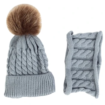 

2pcs Unisex Woolen Yarn Striped Baby Kids Warm Neckerchief Outfit Hat Scarf Set Daily Soft Gift Knitted Autumn Winter Cute