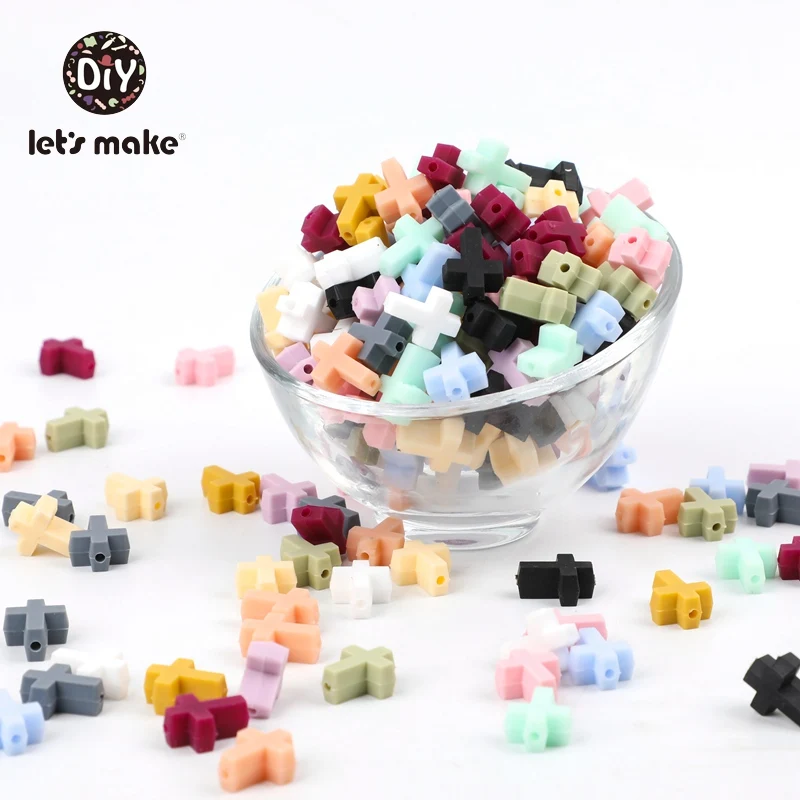 Let's Make Silicone Teether Beads Of Cross 10pcs Food Grade Silicone Teething Making DIY Dummy Clip Chains Baby Teethers Beads