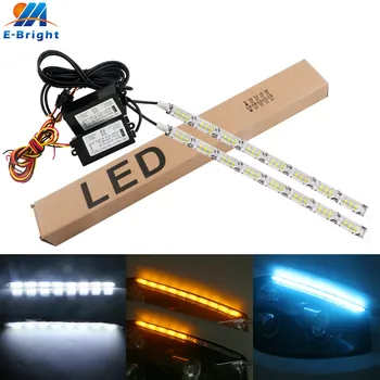 

2X 12V White&Amber 8/10/12/14/16 SMD 2835 Streamer Lamps DRL Crystal tear light Daytime Running Warning Driving Lights universal