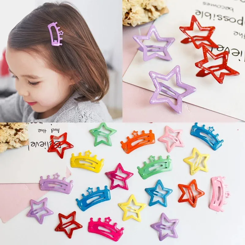 

6Pcs/Lot Children Shiny Hair Clips Candy Color Hair Accessories for Girls Star Crown Tiara Hairpins Barrettes 4cm Kids Headdress