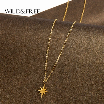 

Wild&Free 316 L Stainless Steel Necklace For Women Gold Star Pendant Clavicle Necklaces Fahion Jewelry Valentine's Day Gift