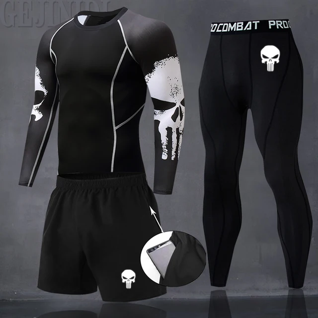 Running Men's Thermal Underwear Underpants Kit Sports Compression Clothing Tracksuit For Men Fitness Slim Joggers Base Layer Set 3Pcs-Set