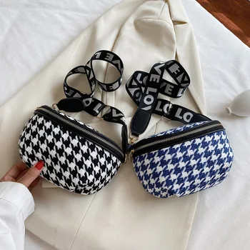 

Fashion Knitted Plaid Fanny Chest Pack Vintage Women Waist Zipper Belt Pack Shoulder Bag Money Purse Handbag