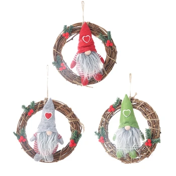 

Christmas Rattan Pendant Doll Wreath Window Decoration for Home Labradoodle Rattan Ring Pendant Decoration Random Color