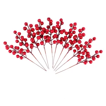 

10pcs Christmas Gift Wrapping Simulated Berry Branches Froth Berry (Red)