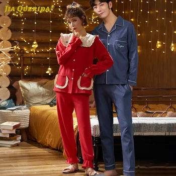 

Solid Front Pocket Pjs Pajamas Set New Soft Fashion Style Casual Style Man and Woman Loungewear Couple Turn Down Collar Button