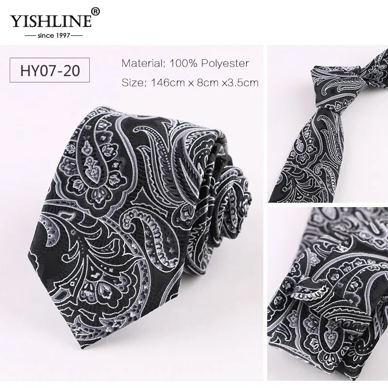 HY07-20 YISHLINE Модный 7 см мужской галстук в полоску и горох цветочный 1200 иглы шейный галстук для галстука жениха свадебный галстук тощий синий красный - Цвет: HY07-20