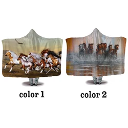 LVYZIHO Manta con capucha de ocho caballos en galope, manta cálida para Picnic en casa, mantas de lana usable