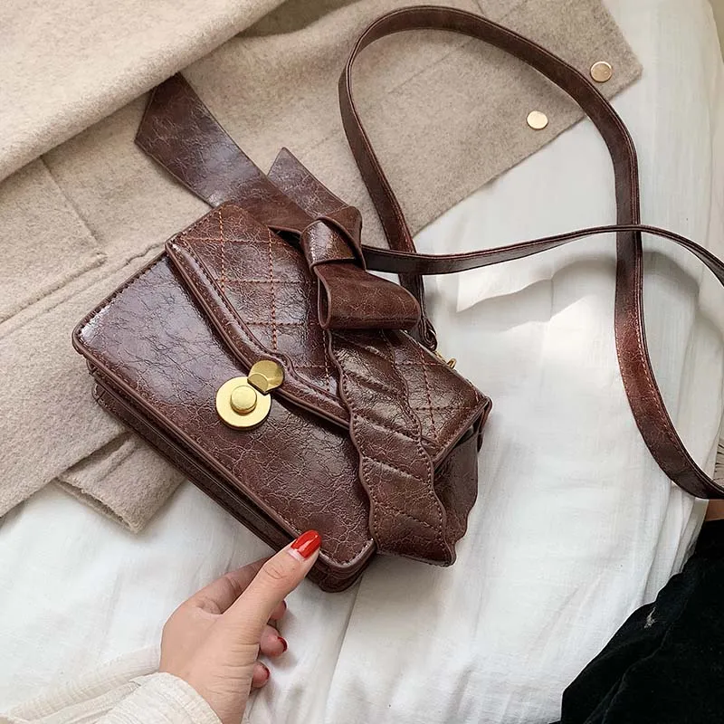 

Vintage Leather Designer Crossbody Bags With Tie Shoulder Belt Female Solid Color Messenger Handbags Solid Color Bags
