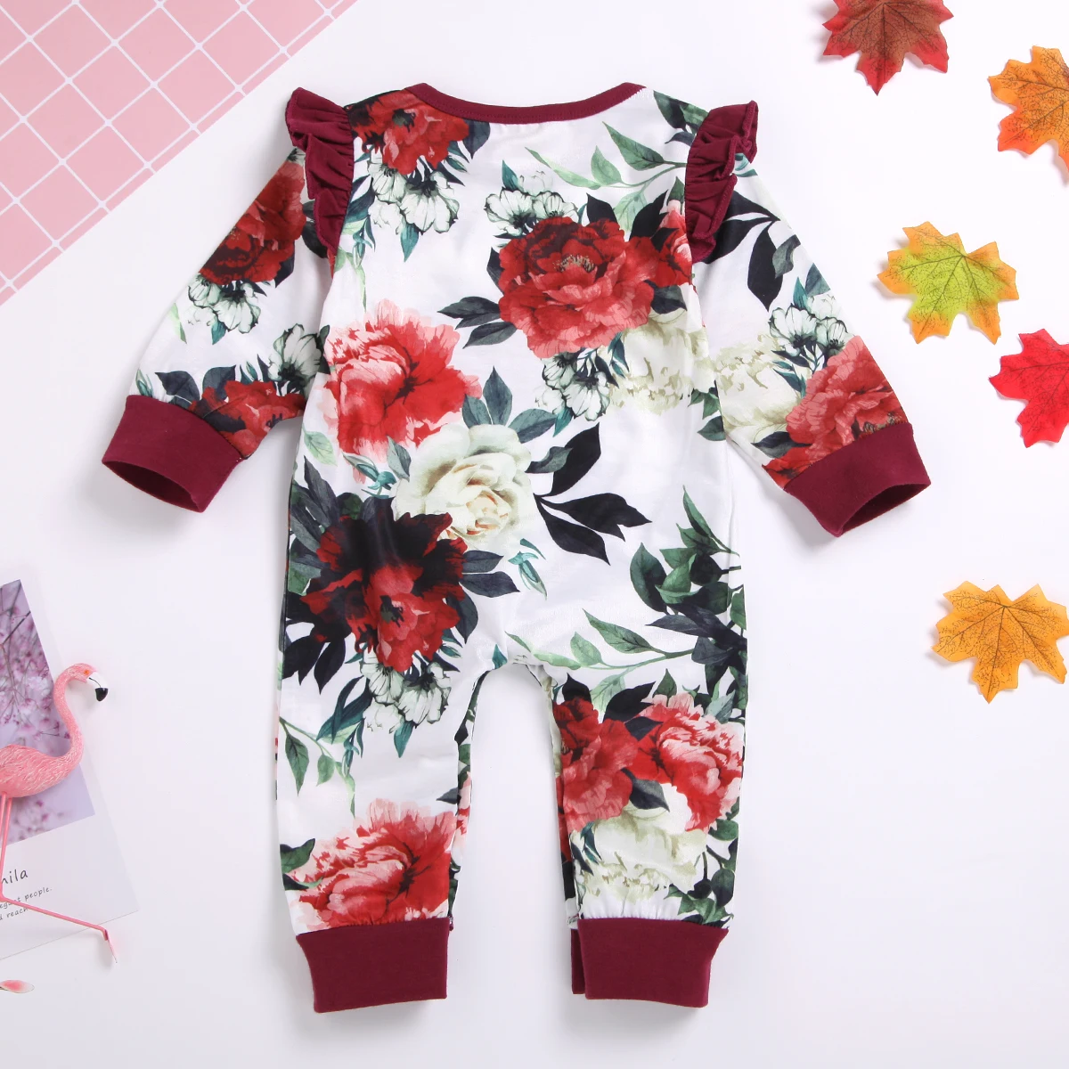 Милый комбинезон с цветочным принтом для новорожденных девочек от 0 до 24 месяцев комбинезон с длинными рукавами, хлопковый комбинезон с оборками, теплая весенняя одежда