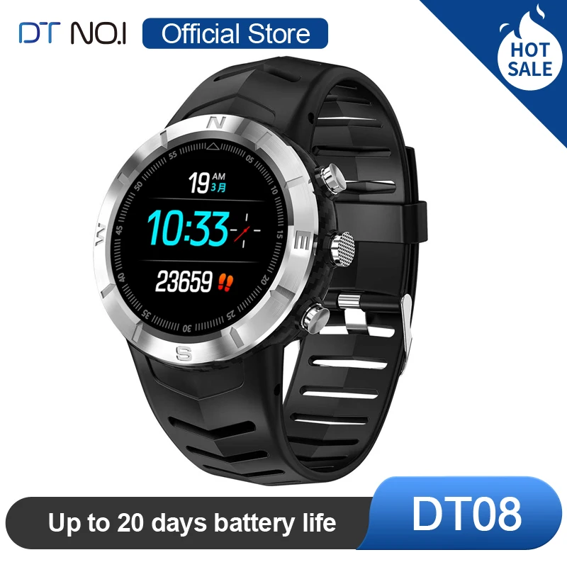 Online DTNO. I n. ° 1 DT08 reloj inteligente deportivo con pantalla táctil redonda detección HRV IP67 Monitor de ritmo cardíaco a prueba de agua pulsera de negocios de moda