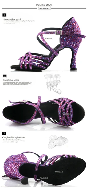 Clover Purple Salsa Bachata Latin Dance Shoes with Extra Paddings