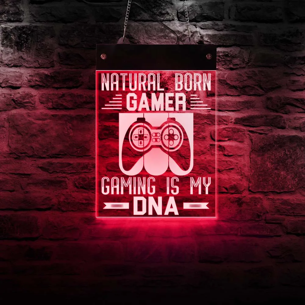 

Gaming Is My DNA Natural Born Gamer Life Wall Lights Colors Changeable Remote Control LED Hanging Neon Sign Lighting Home Décor