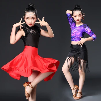

Latin Dance Kids Dresses For Girls Competition Costume Dress Dance Wear Red Dancing Skirt Latin Dance Dress Performance BL2770