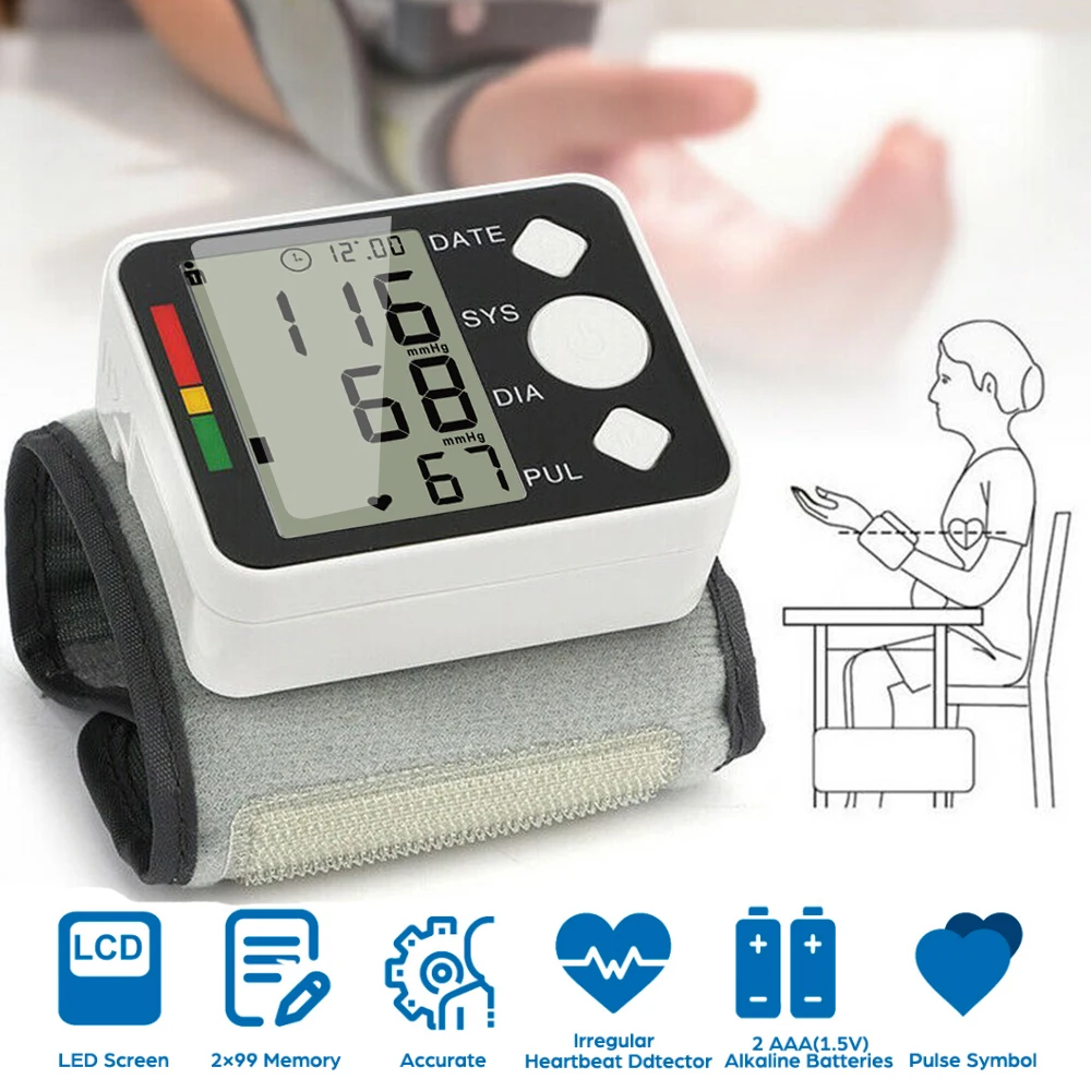Automatic Intelligent Electronic Wrist Blood Pressure Digital Monitor Blood Pressure Heart Rate Pulse Meter Measuring Instrument