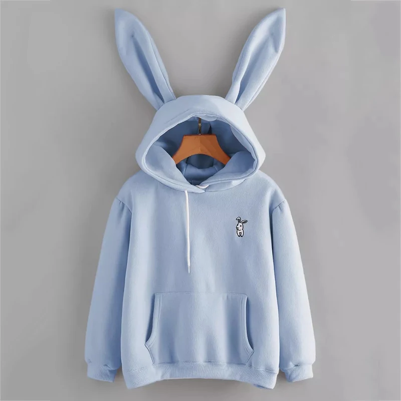 Толстовки с кроличьими ушками sudadera kawaii, женская зимняя теплая розовая толстовка с капюшоном, толстовки с передним карманом