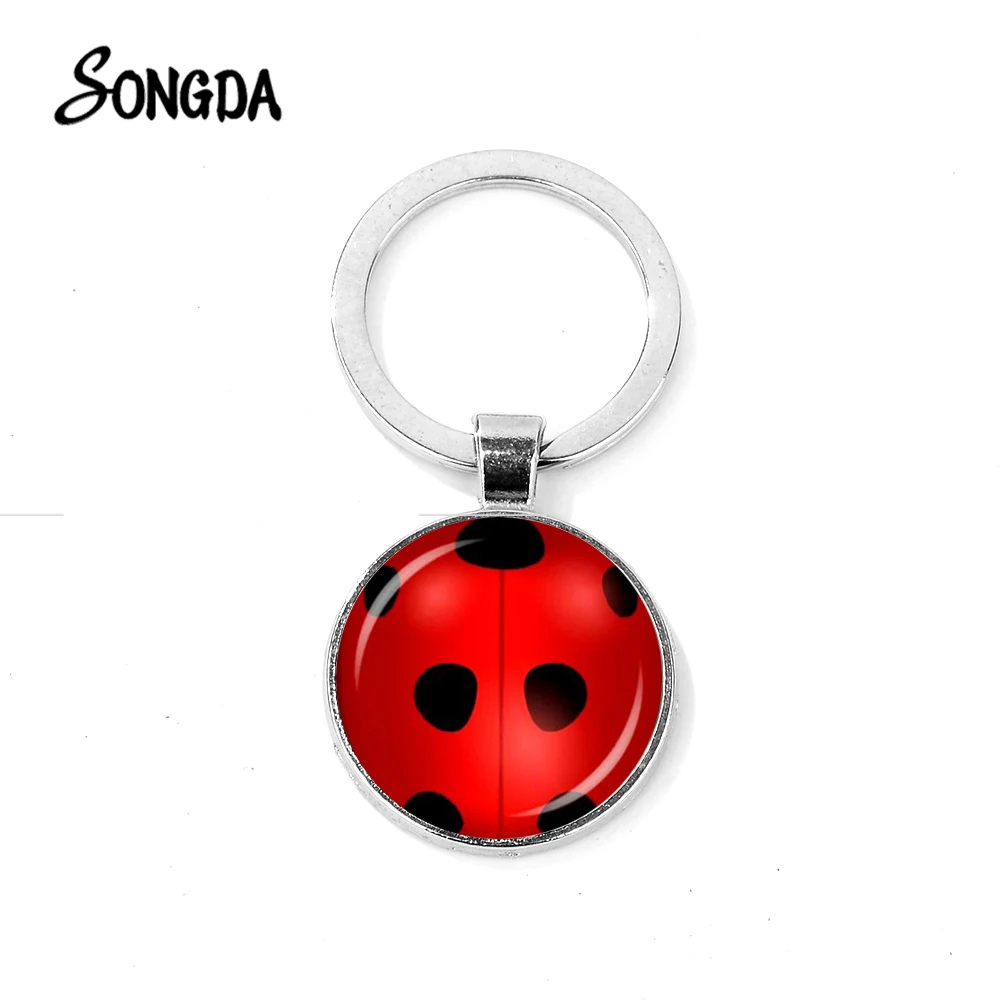 SONGDA изысканный Божья коровка брелок Классический Леди Жук Цвет животный узор стекло кабошон брелок 2 стиля посеребренный брелок
