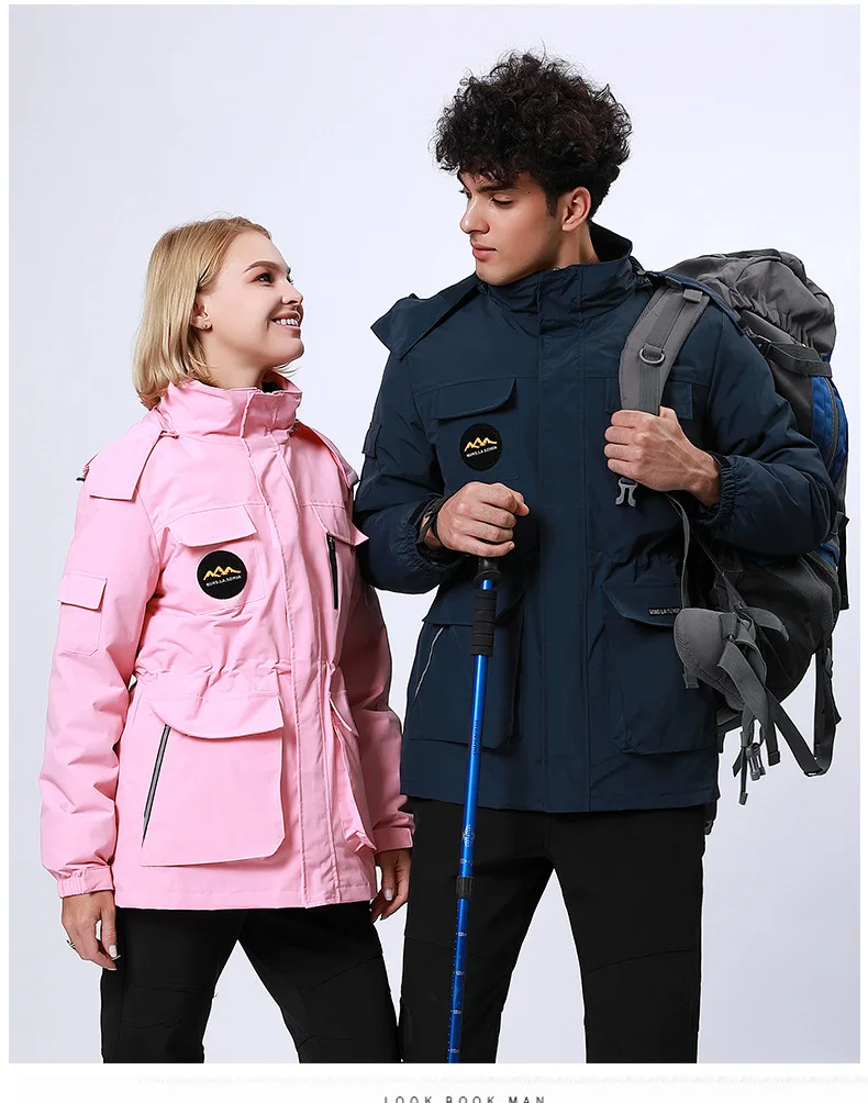 Женский GORE-TEX куртка средней длины, три в одном, пуховый хлопковый комплект из двух предметов, для улицы, водонепроницаемый, мужской лыжный костюм