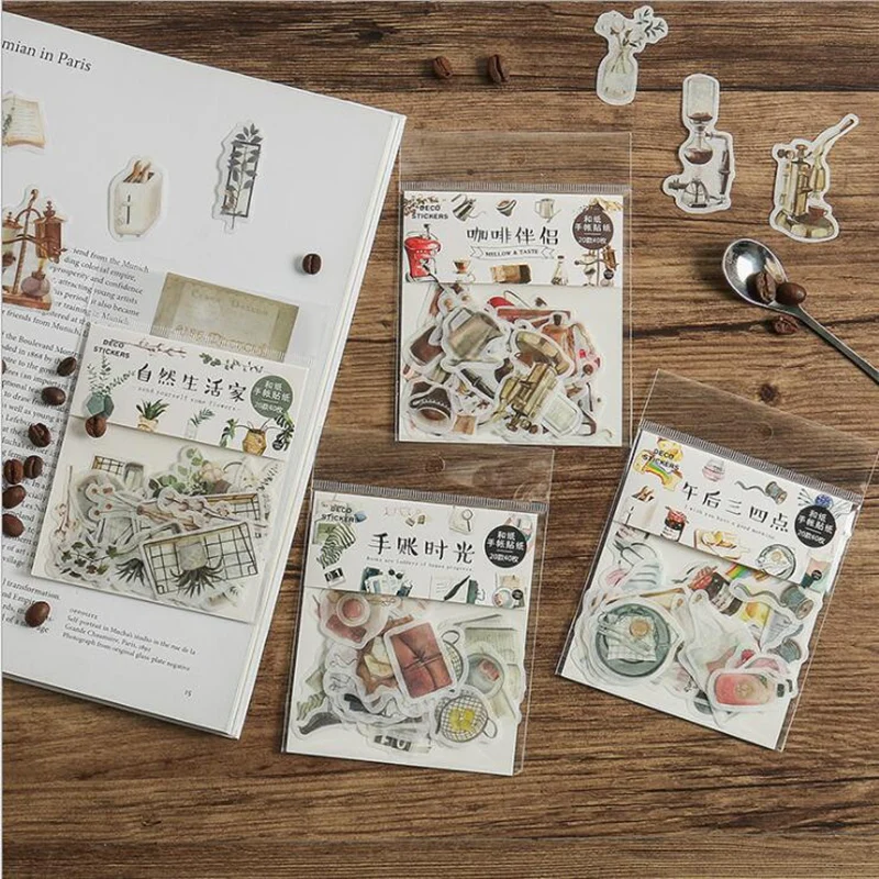 

40pcs/Pack Coffee Tea Plant Decorative Stickers Scrapbooking Sticker Label Diary Journal Album Decoration Stationery Stickers