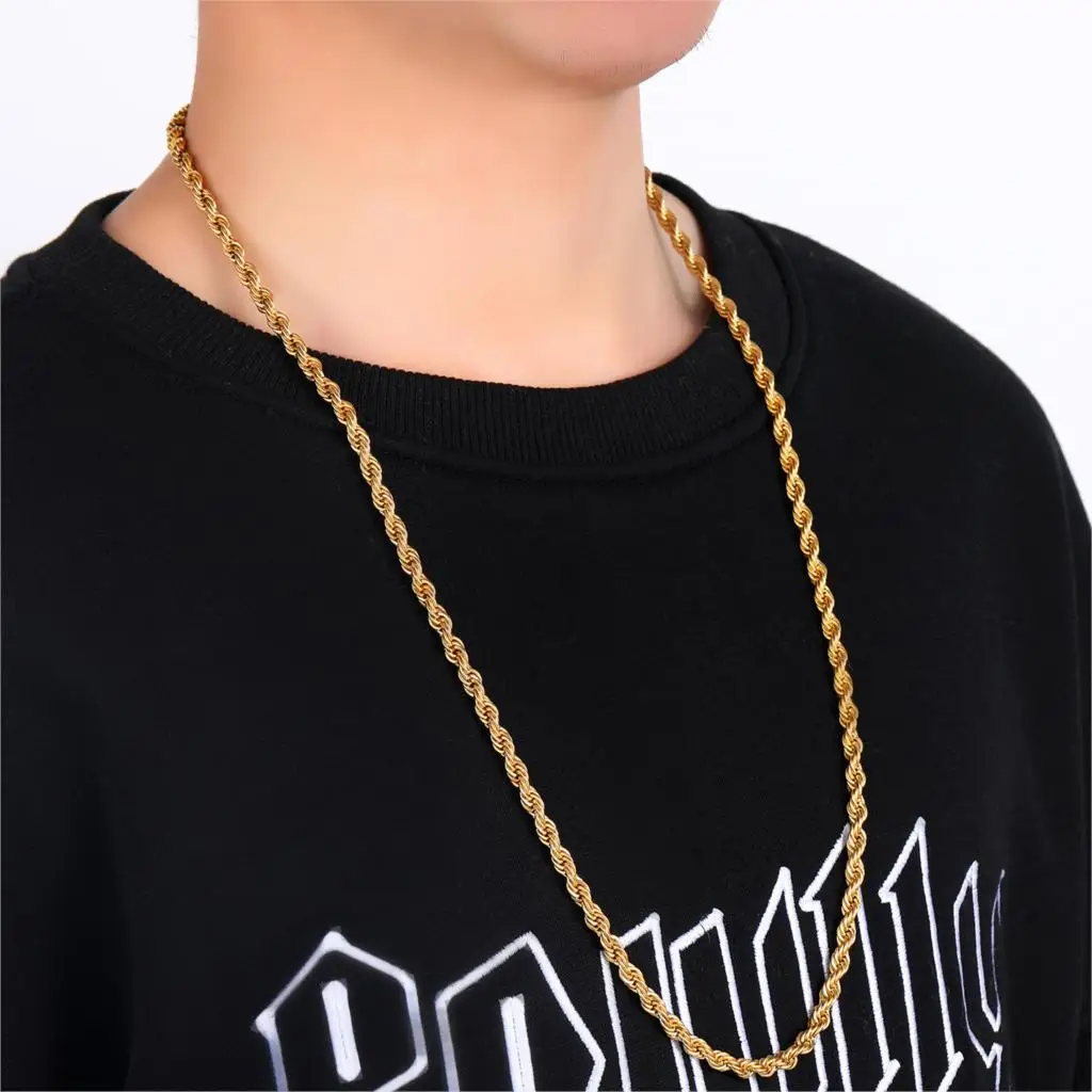 Gold Twisted Rope Chain Necklace 