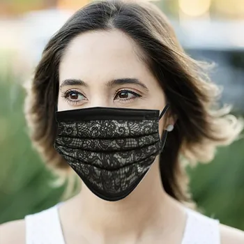 

50PC Adult Fashion Lace One Time Protection Three Layer Breathable Face Mask Dust Proof Breathable Face Mouth Cover Unisex
