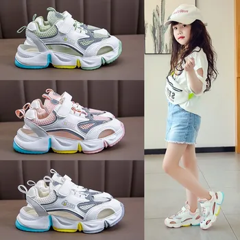 

2020 Summer Kids Flats Casual Girl Shoe Green Pink Children Girls Shoes Fashion Girls Running Shoes Brand Kid Walking Trainers