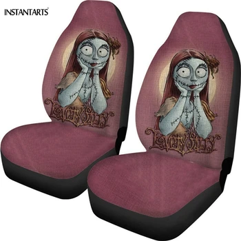 

INSTANTARTS Car Seat Cover 2Pcs The Nightmare Before Christmas Action Figure Sally & Jack Skellington Print Auto Protector Case