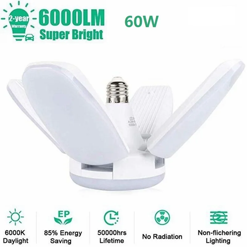 

1pc 60W E27 LED Bulb Lamp Ceiling Lights Super Bright Adjustable LED Lamp for Living Room Bedroom Garage Light Dropshipping