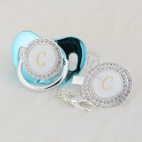 MIYOCAR шикарное имя инициалы буквенные C креативный bling соска и пустышка Клип Набор BPA бесплатно пустышка bling baby shower подарок LC-1 - Цвет: LC-10-1   0-6M