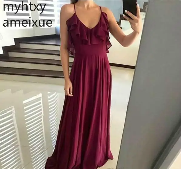 2021 A Line Red Sexy Prom Dress Cheap Burgundy Western Summer Country Party Guest Backless Maid Of Honor Gown Plus Size | Свадьбы и