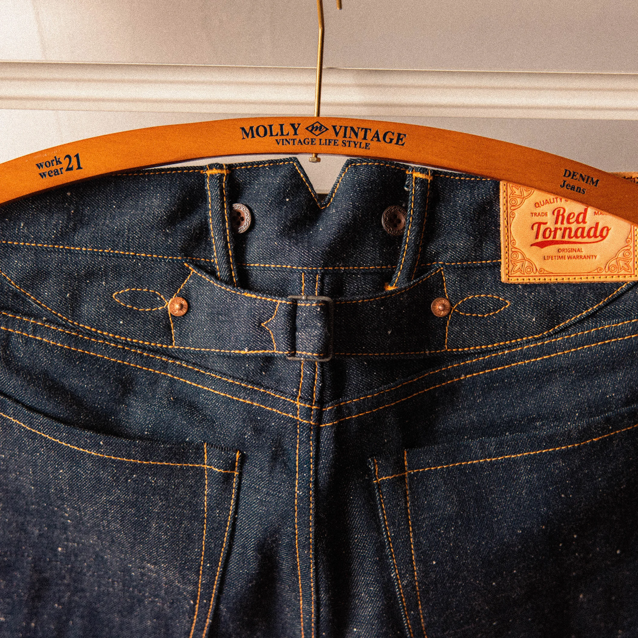 2000T-0002 Read Description! Red Tornado Raw Indigo Selvage Unwashed Denim Pants Unsanforized Brass Buckle Jean 14oz 2