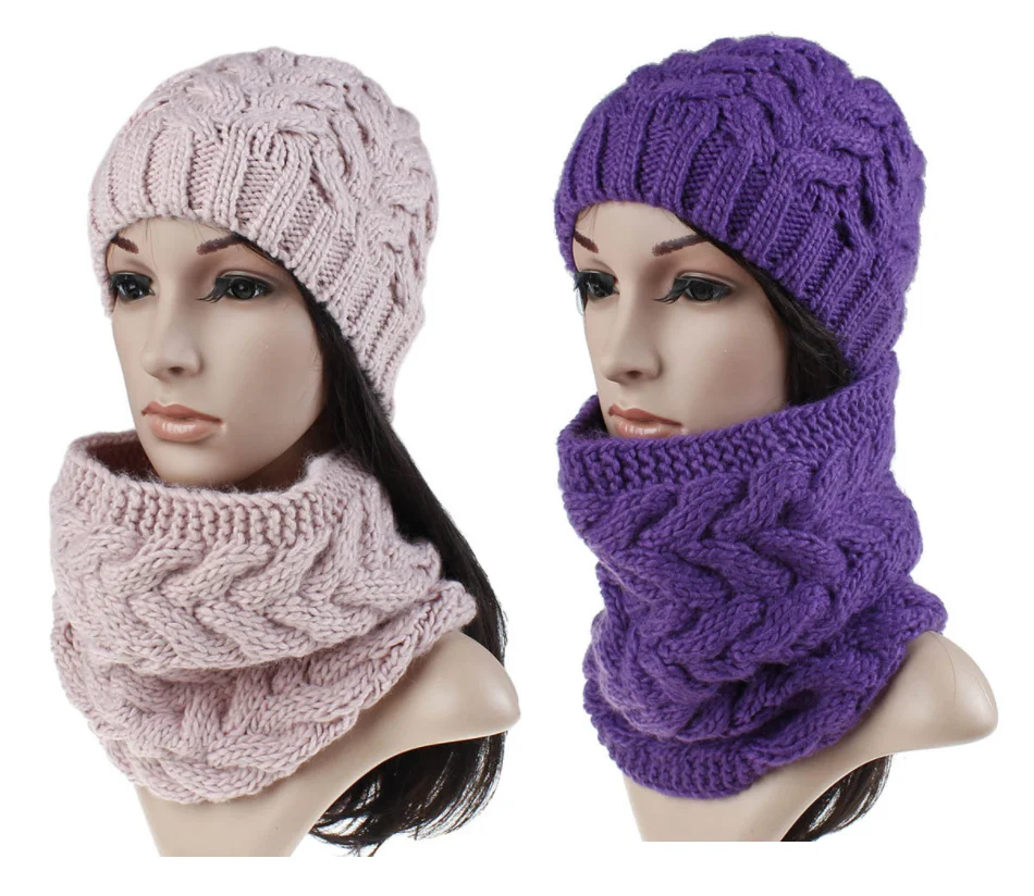 Новая модная зимняя шапка, шарф, набор для женский шарф на шею, толстая ветрозащитная женская шапка, шапки вязаные теплые многофункциональные