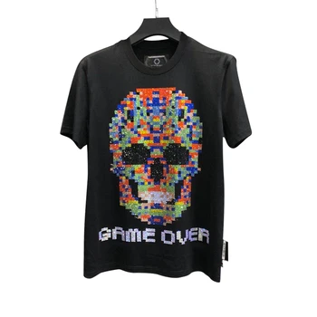 

Star bags pp Skull logo color diamond 2020 summer fashion men's cool game over punk short sleeve round neck T-shirt pure cotton