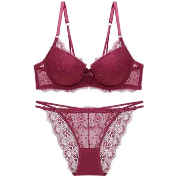 

Fashion Brand Black Women Underwear Set Cotton Thick Sexy Brassiere Push Up Bra Set Lace Embroidery Lingerie Deep V Gather