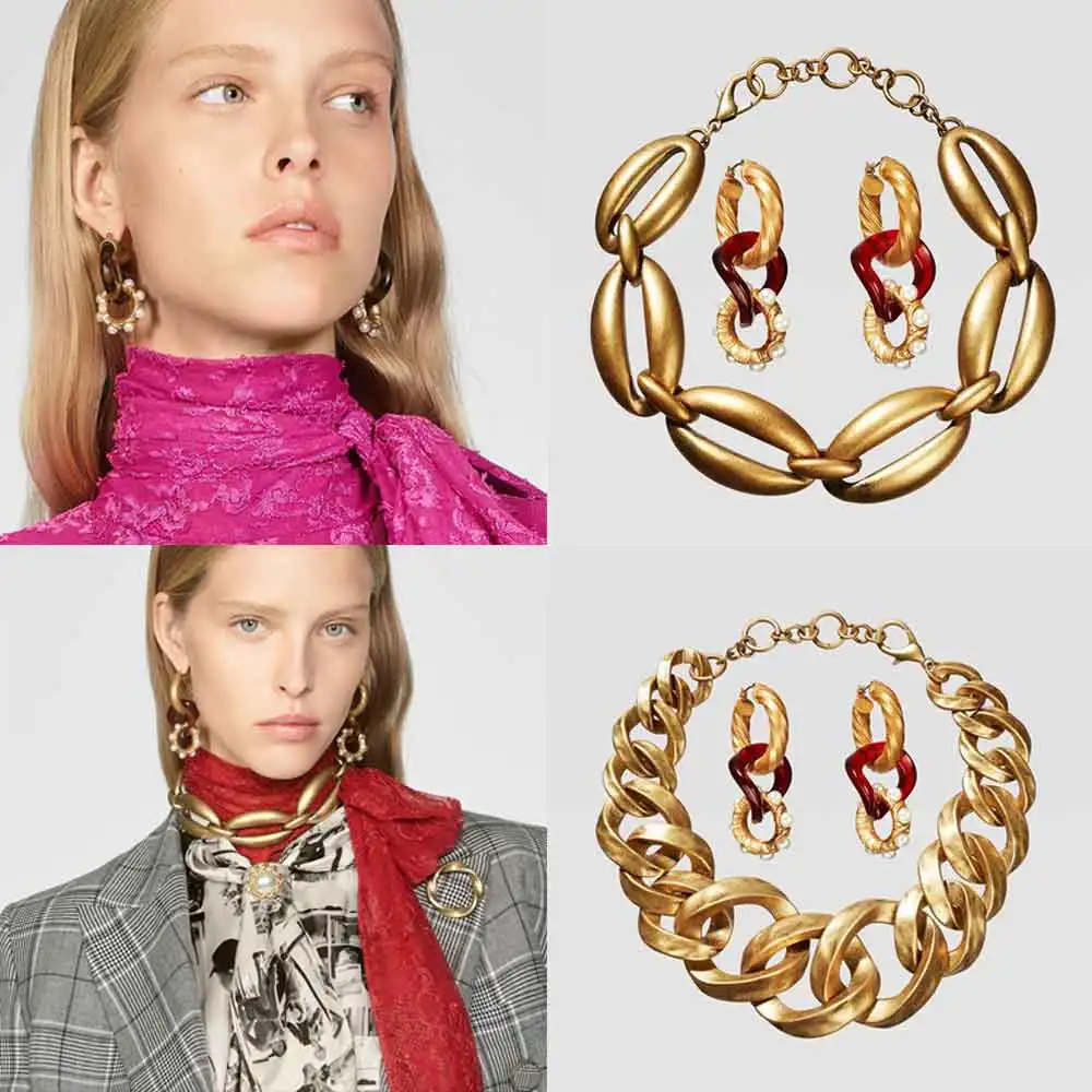 

Best lady ZA Necklace Earrings Sets Girls Cute Gifts Boho Gold Color Women Wedding Party Handmade High Quality Set Jewelry