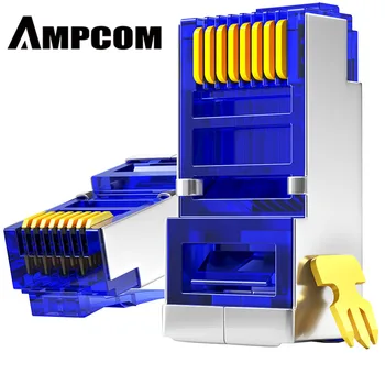 

AMPCOM CAT6 Shielded RJ45 Modular Plug Connector 8P8C Crimp End Ethernet Cable Ethernet Connector Gold-Plated 50U