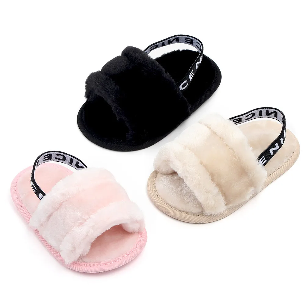 

2019 Winter Warm Baby Slipper First Walker Baby Girl Boy Fuzzy Soft Crib Shoes Letter Elastic Band Solid Crib Stroller prewalker