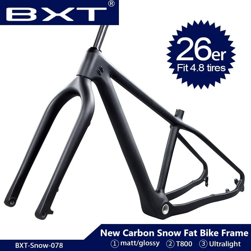 

2020 Carbon fat bike frame with fork 26er 16 18 snow bicycle frame BSA disc brake T800 carbon snow fat bike frames fit 4.8 tires
