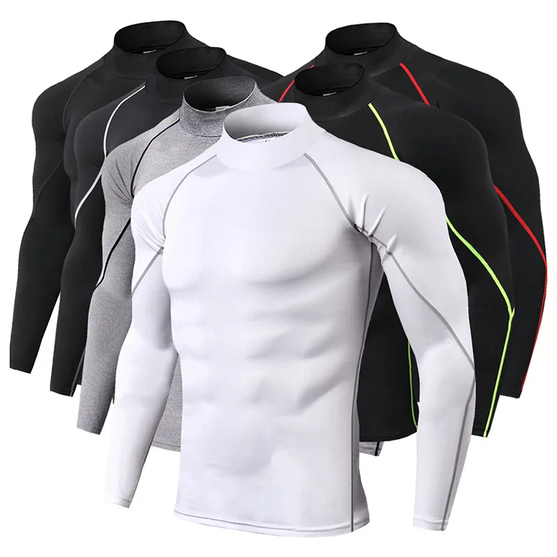 

Elastic Quick-Drying T-Shirt Clothes Autumn And Winter Fitness Running Sportswear Men's High Collar Long Sleeve PRO Sports