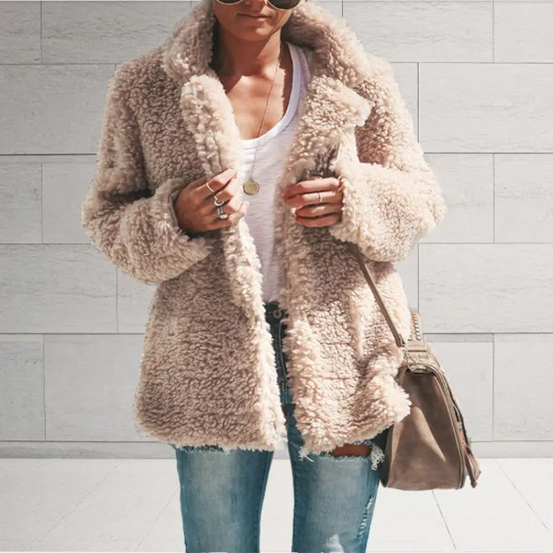 Women Loose Coat Long Sleeve Autumn Winter Jacket Warm Zipper Plush Outwear Coat . 1
