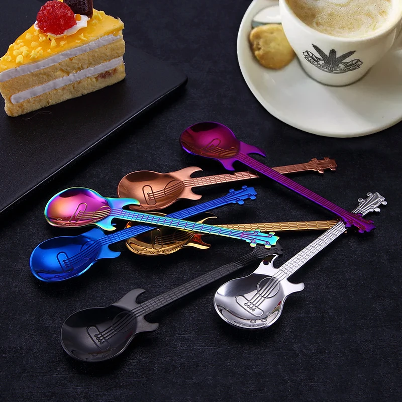 Гитара из нержавеющей стали ложки Радуга кофе и чай ложка Flatware для питья