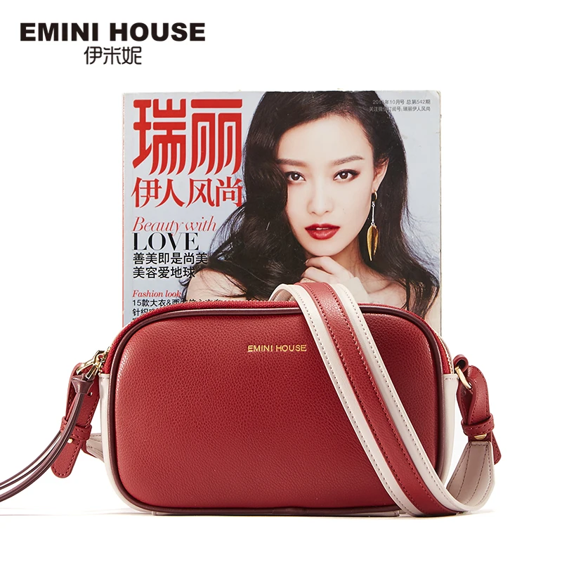EMINI HOUSE, женская сумка с зернистой текстурой личи, с клапаном, спилок, со вставками, в полоску, сумки через плечо для женщин, двойная молния, женские сумки-мессенджеры