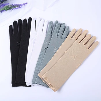 

Summer Driving Short Gloves Women Fashion Flower Embroidered Cycling Gloves Female Solid Color Elastic Spandex Sunscreen Gloves