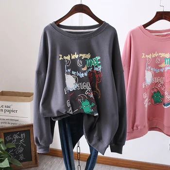 

Graffiti Letter Women's Cotton Sweatshirt 2020 Spring and Autumn Female Ins Hip-Hop Leisure Hoodie Teenager Pullover Tops