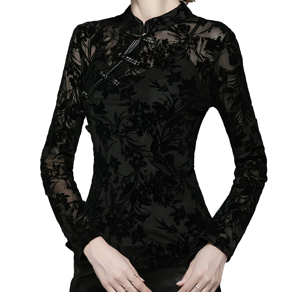 sheer floral long sleeve top