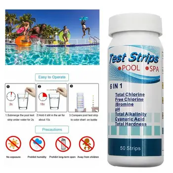 

6In1 Swimming Pool PH Test Card Chlorine Residual PH Value Alkalinity Hardness Test Strip PH Pool Cleaner Accessories Tester 50X