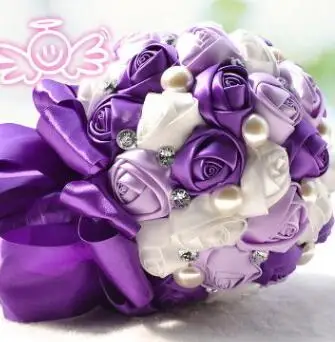 4 Sparkly Rhinestones Crystal Wedding Bouquet Pink Satin Pearls Beaded Bridesmaids Flower Girls Holding Flowers Bouquets - Цвет: 4