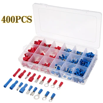 

400pcs Female&Male Electrical Crimp Terminal Ring insulated terminal Cable Wire Connector Assortment Terminals Wire Lug Terminal