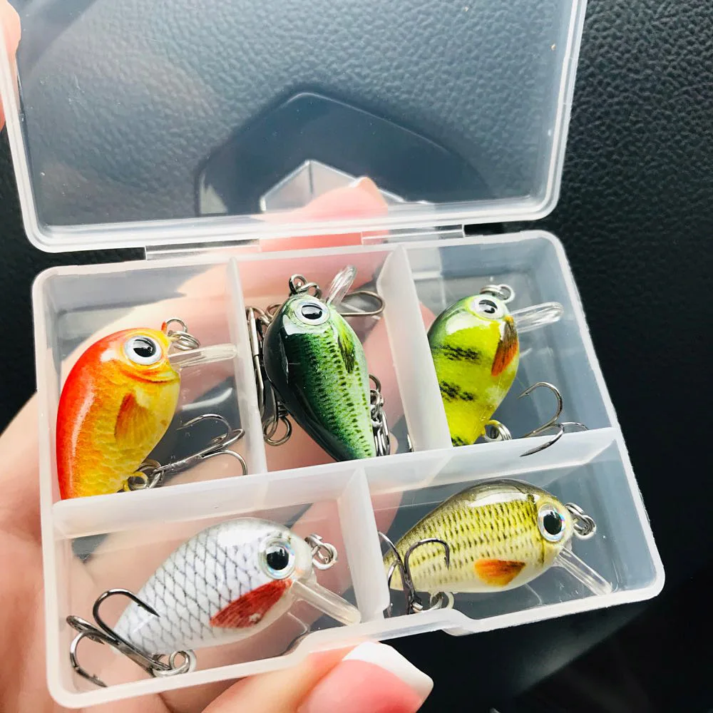TREHOOK 5pcs 1.5g 3cm Mini Wobblers/Crankbait Fishing Lure Artificial Bait Hard Floating Wobbler for Fish Bass Fishing Tackle